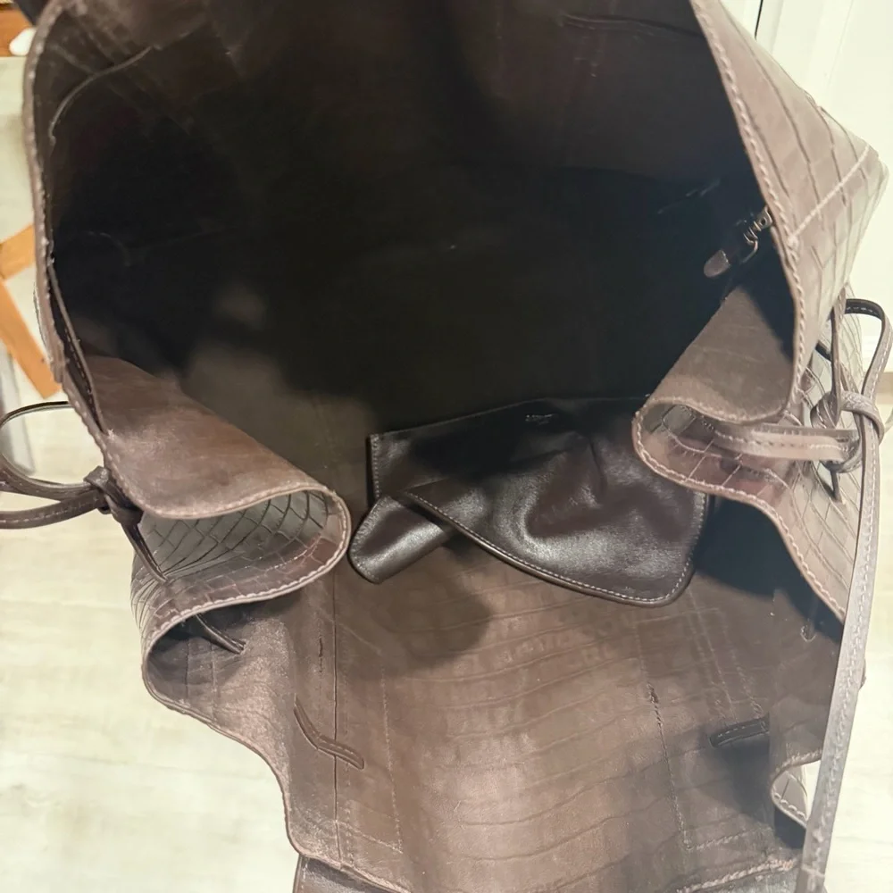 SCHUTZ Dark Brown Croc-Embossed Leather Tote
